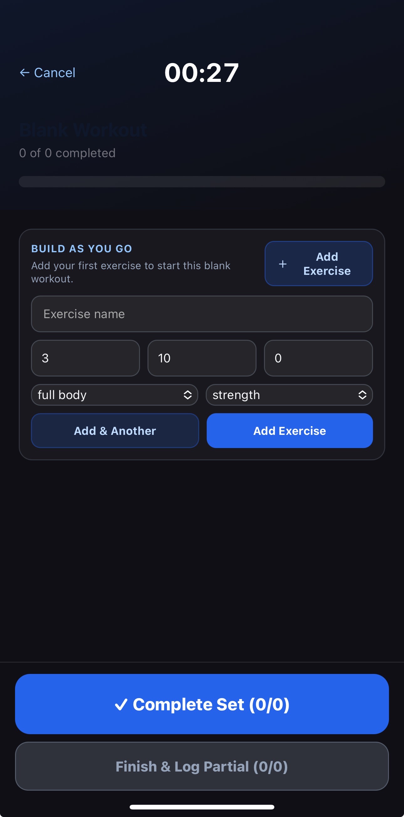 Spottr workout tracker — logging sets and reps